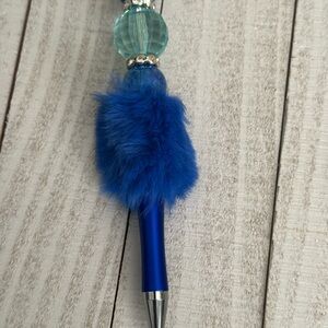 Blue Fluffy Beaded Pen
